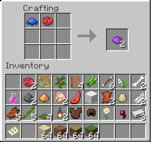 Minecraft Purple Dye Recipe From Blue And Red Dye