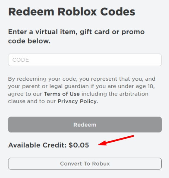 Available Roblox Credit